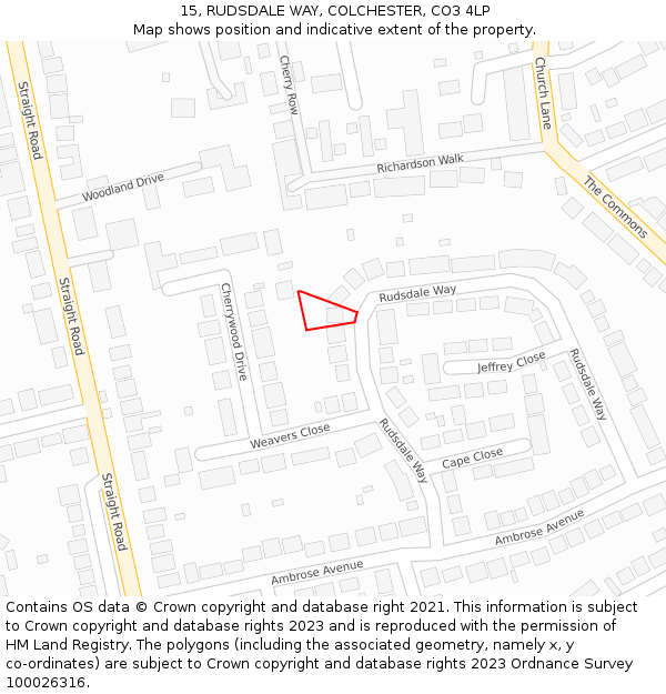 15, RUDSDALE WAY, COLCHESTER, CO3 4LP: Location map and indicative extent of plot