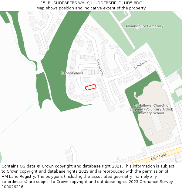 15, RUSHBEARERS WALK, HUDDERSFIELD, HD5 8DG: Location map and indicative extent of plot