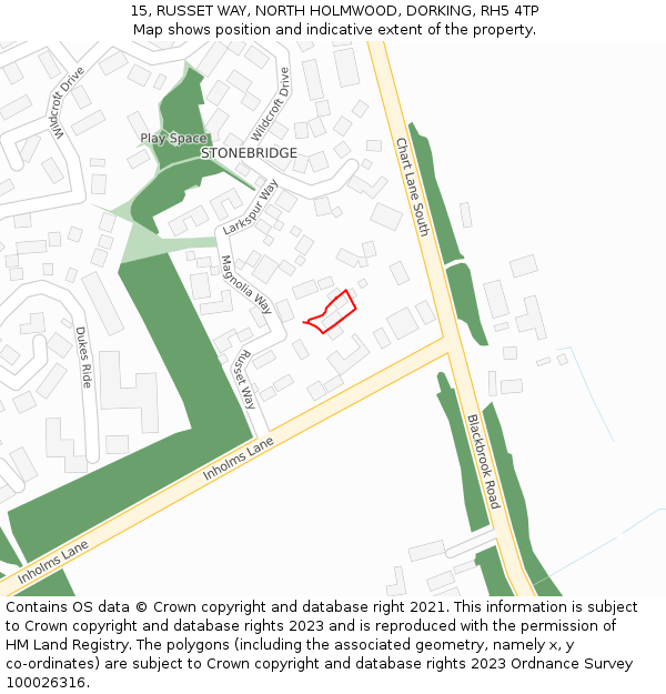 15, RUSSET WAY, NORTH HOLMWOOD, DORKING, RH5 4TP: Location map and indicative extent of plot