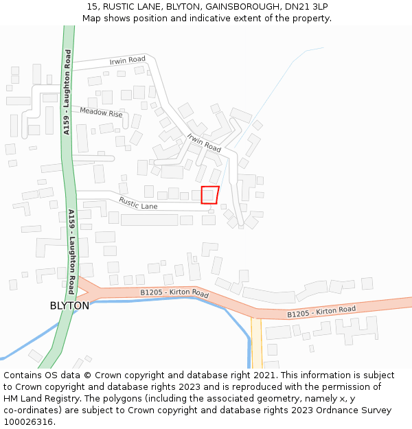 15, RUSTIC LANE, BLYTON, GAINSBOROUGH, DN21 3LP: Location map and indicative extent of plot