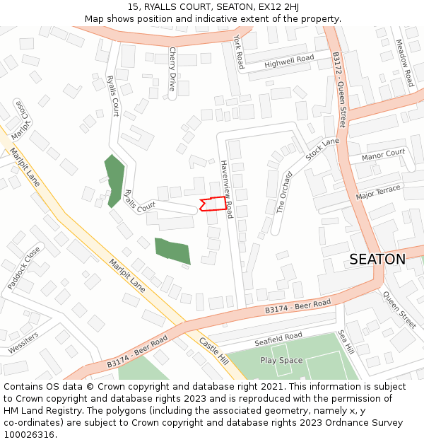 15, RYALLS COURT, SEATON, EX12 2HJ: Location map and indicative extent of plot