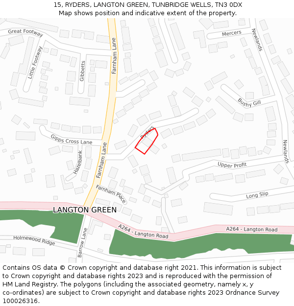 15, RYDERS, LANGTON GREEN, TUNBRIDGE WELLS, TN3 0DX: Location map and indicative extent of plot