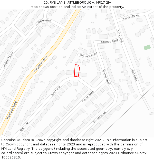 15, RYE LANE, ATTLEBOROUGH, NR17 2JH: Location map and indicative extent of plot