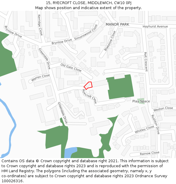 15, RYECROFT CLOSE, MIDDLEWICH, CW10 0PJ: Location map and indicative extent of plot