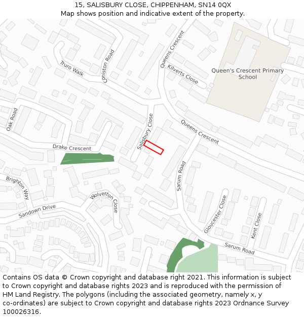 15, SALISBURY CLOSE, CHIPPENHAM, SN14 0QX: Location map and indicative extent of plot