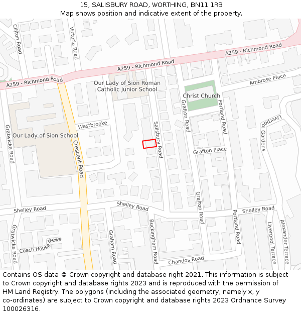 15, SALISBURY ROAD, WORTHING, BN11 1RB: Location map and indicative extent of plot