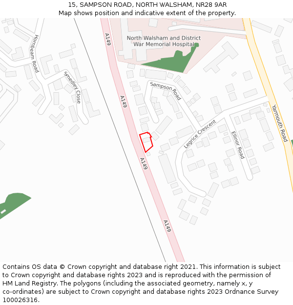 15, SAMPSON ROAD, NORTH WALSHAM, NR28 9AR: Location map and indicative extent of plot