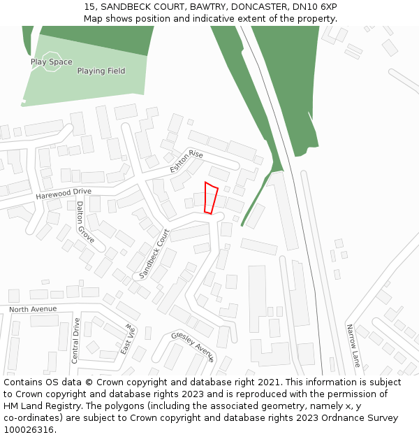 15, SANDBECK COURT, BAWTRY, DONCASTER, DN10 6XP: Location map and indicative extent of plot
