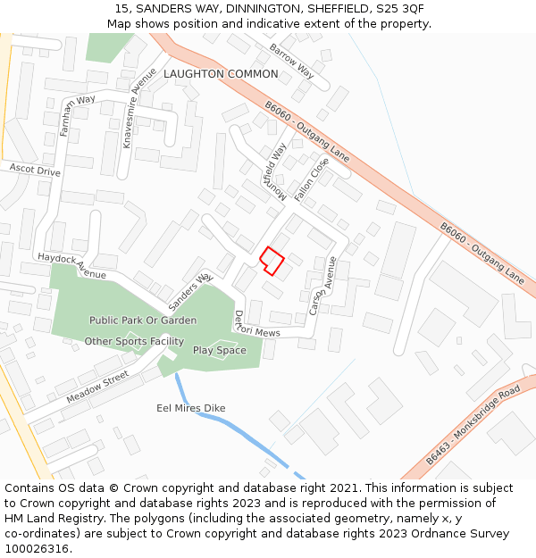 15, SANDERS WAY, DINNINGTON, SHEFFIELD, S25 3QF: Location map and indicative extent of plot