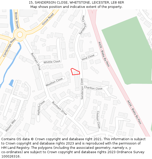 15, SANDERSON CLOSE, WHETSTONE, LEICESTER, LE8 6ER: Location map and indicative extent of plot