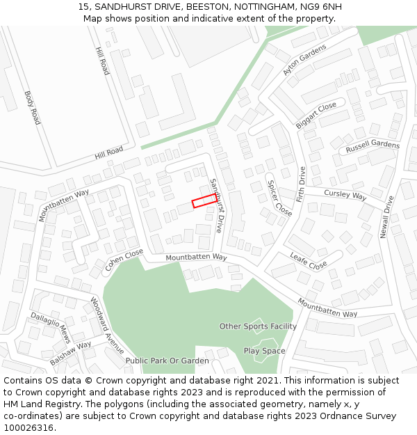 15, SANDHURST DRIVE, BEESTON, NOTTINGHAM, NG9 6NH: Location map and indicative extent of plot