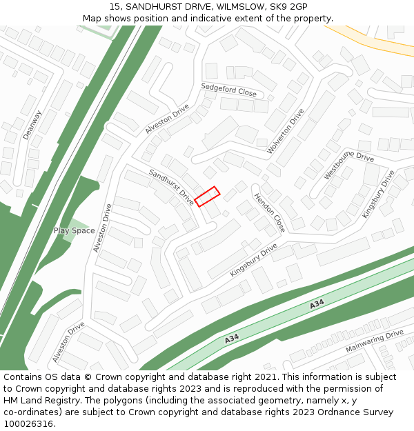 15, SANDHURST DRIVE, WILMSLOW, SK9 2GP: Location map and indicative extent of plot