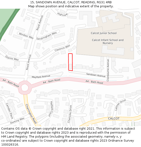 15, SANDOWN AVENUE, CALCOT, READING, RG31 4RB: Location map and indicative extent of plot