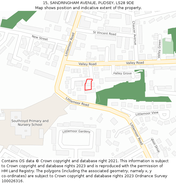 15, SANDRINGHAM AVENUE, PUDSEY, LS28 9DE: Location map and indicative extent of plot