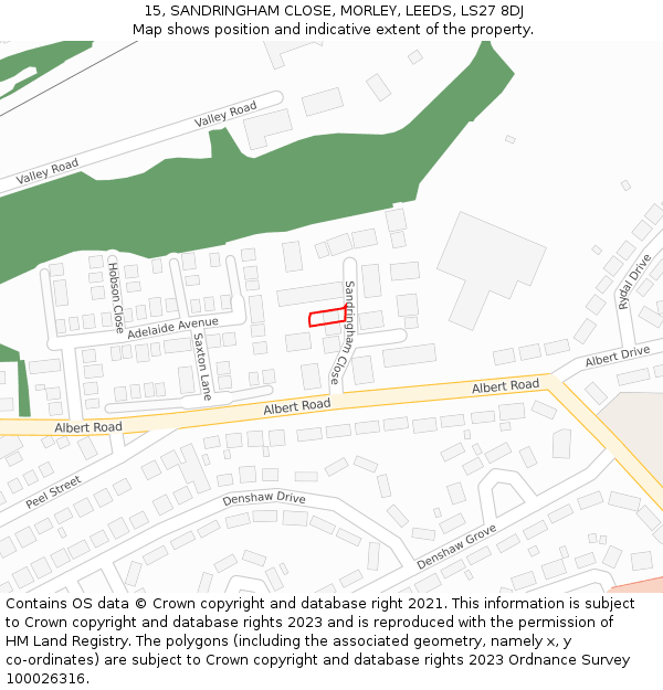 15, SANDRINGHAM CLOSE, MORLEY, LEEDS, LS27 8DJ: Location map and indicative extent of plot