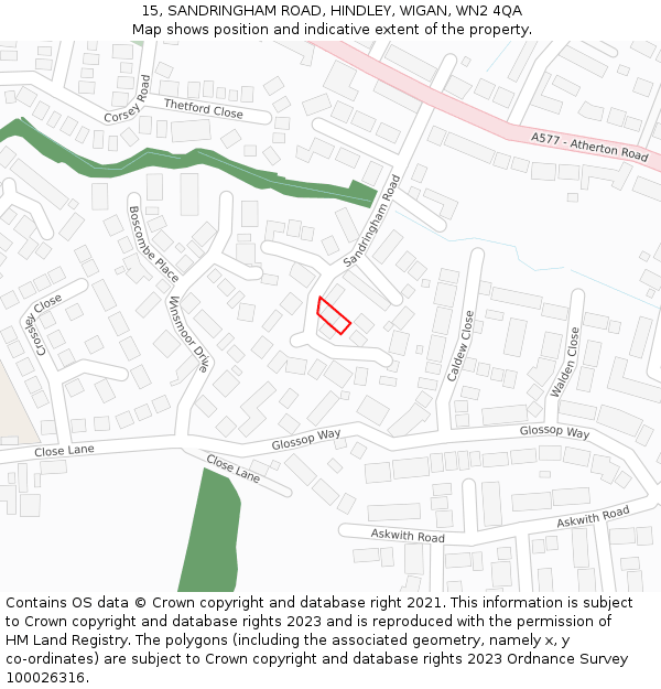 15, SANDRINGHAM ROAD, HINDLEY, WIGAN, WN2 4QA: Location map and indicative extent of plot