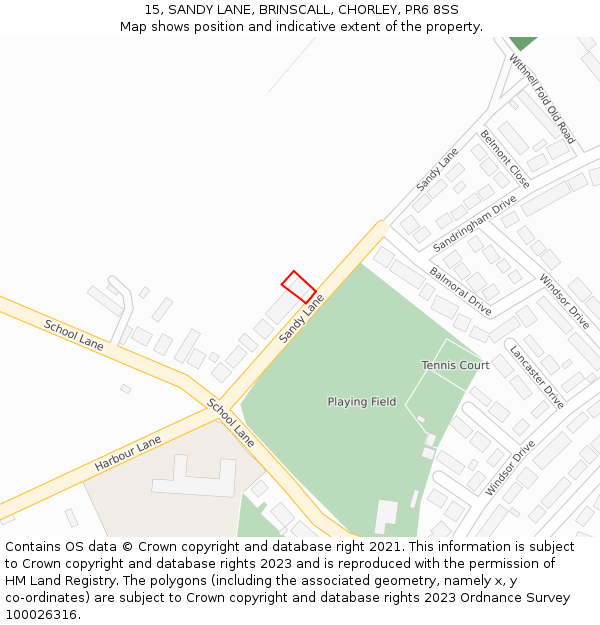 15, SANDY LANE, BRINSCALL, CHORLEY, PR6 8SS: Location map and indicative extent of plot