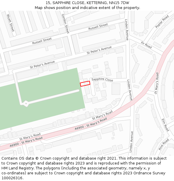 15, SAPPHIRE CLOSE, KETTERING, NN15 7DW: Location map and indicative extent of plot