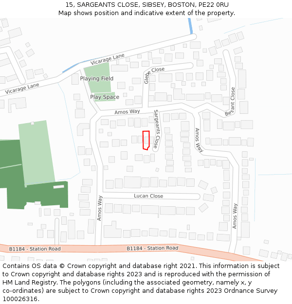 15, SARGEANTS CLOSE, SIBSEY, BOSTON, PE22 0RU: Location map and indicative extent of plot