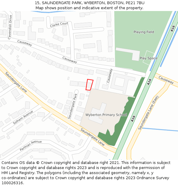 15, SAUNDERGATE PARK, WYBERTON, BOSTON, PE21 7BU: Location map and indicative extent of plot