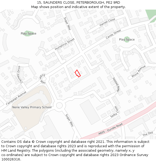 15, SAUNDERS CLOSE, PETERBOROUGH, PE2 9RD: Location map and indicative extent of plot