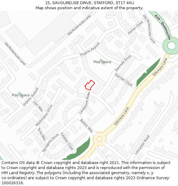15, SAVOUREUSE DRIVE, STAFFORD, ST17 4XU: Location map and indicative extent of plot