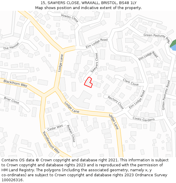 15, SAWYERS CLOSE, WRAXALL, BRISTOL, BS48 1LY: Location map and indicative extent of plot