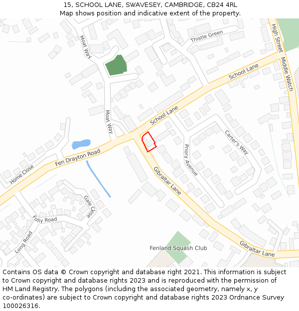 15, SCHOOL LANE, SWAVESEY, CAMBRIDGE, CB24 4RL: Location map and indicative extent of plot