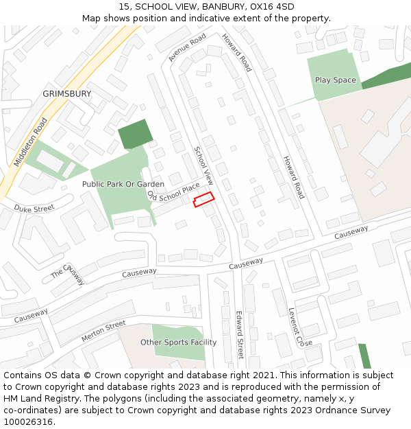 15, SCHOOL VIEW, BANBURY, OX16 4SD: Location map and indicative extent of plot