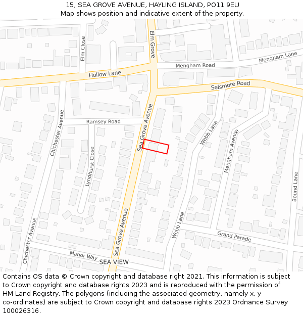 15, SEA GROVE AVENUE, HAYLING ISLAND, PO11 9EU: Location map and indicative extent of plot