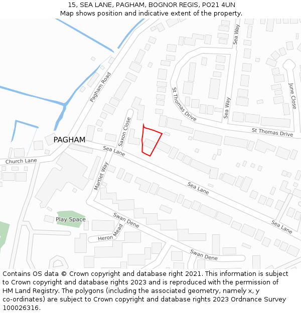 15, SEA LANE, PAGHAM, BOGNOR REGIS, PO21 4UN: Location map and indicative extent of plot