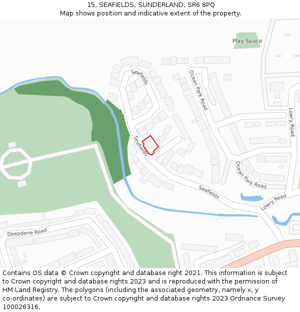 15, SEAFIELDS, SUNDERLAND, SR6 8PQ: Location map and indicative extent of plot