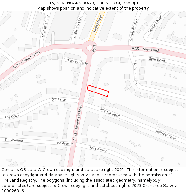 15, SEVENOAKS ROAD, ORPINGTON, BR6 9JH: Location map and indicative extent of plot