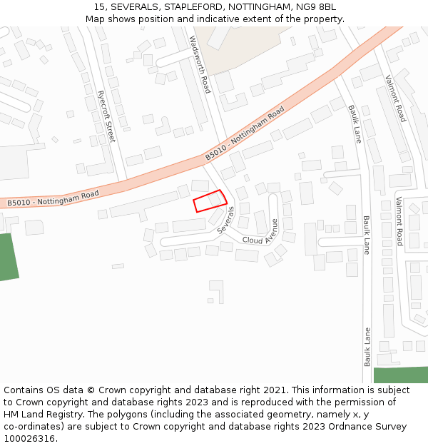 15, SEVERALS, STAPLEFORD, NOTTINGHAM, NG9 8BL: Location map and indicative extent of plot
