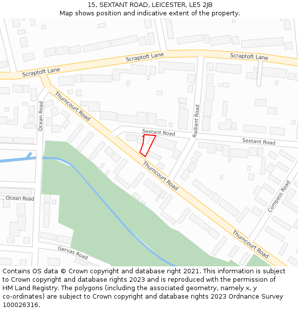 15, SEXTANT ROAD, LEICESTER, LE5 2JB: Location map and indicative extent of plot