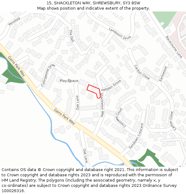 15, SHACKLETON WAY, SHREWSBURY, SY3 8SW: Location map and indicative extent of plot