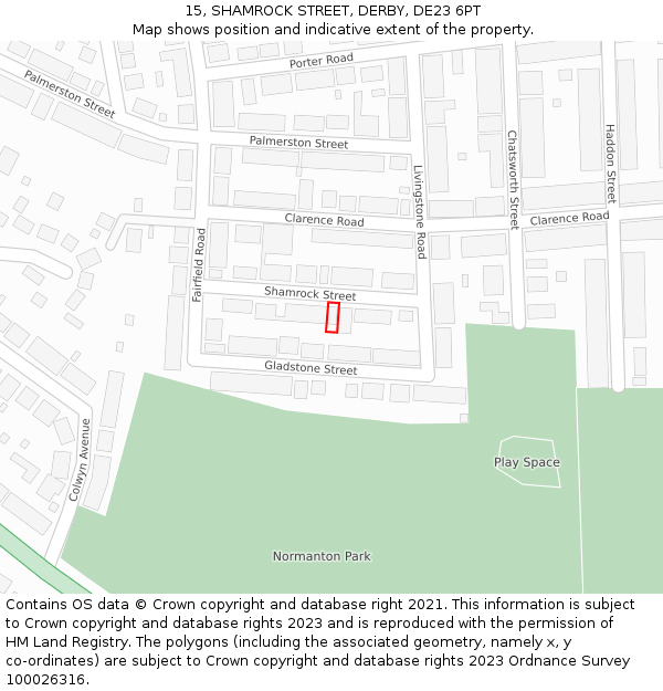 15, SHAMROCK STREET, DERBY, DE23 6PT: Location map and indicative extent of plot