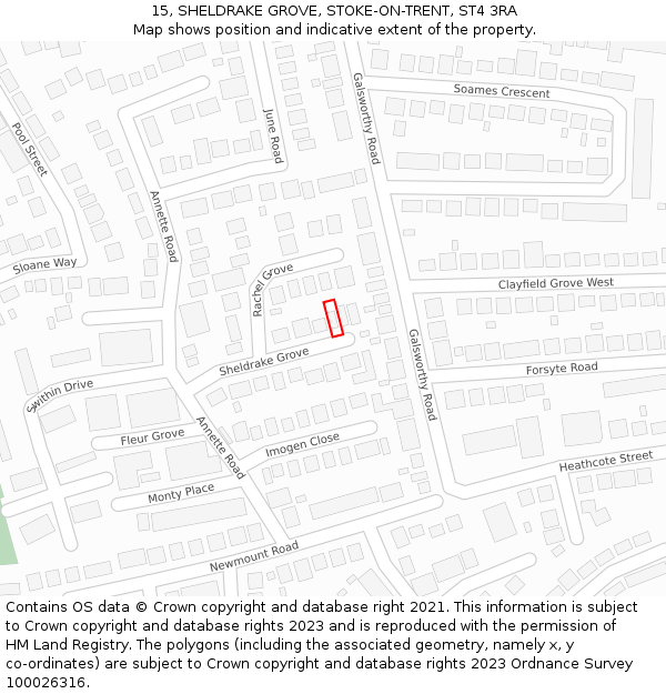 15, SHELDRAKE GROVE, STOKE-ON-TRENT, ST4 3RA: Location map and indicative extent of plot