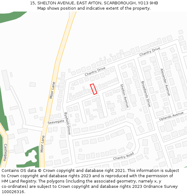 15, SHELTON AVENUE, EAST AYTON, SCARBOROUGH, YO13 9HB: Location map and indicative extent of plot