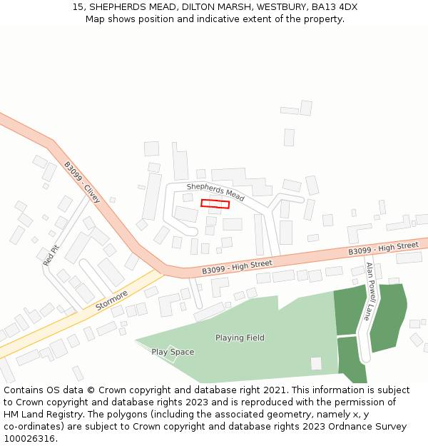 15, SHEPHERDS MEAD, DILTON MARSH, WESTBURY, BA13 4DX: Location map and indicative extent of plot