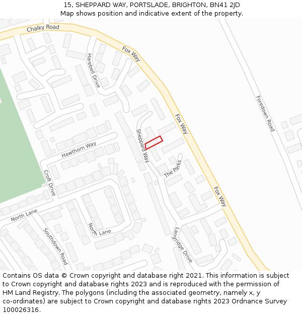 15, SHEPPARD WAY, PORTSLADE, BRIGHTON, BN41 2JD: Location map and indicative extent of plot
