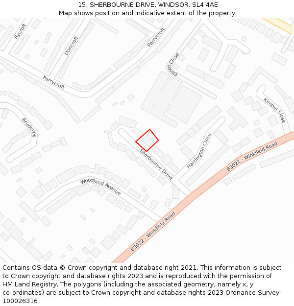15, SHERBOURNE DRIVE, WINDSOR, SL4 4AE: Location map and indicative extent of plot