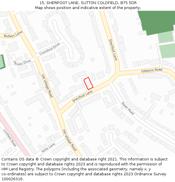 15, SHERIFOOT LANE, SUTTON COLDFIELD, B75 5DR: Location map and indicative extent of plot