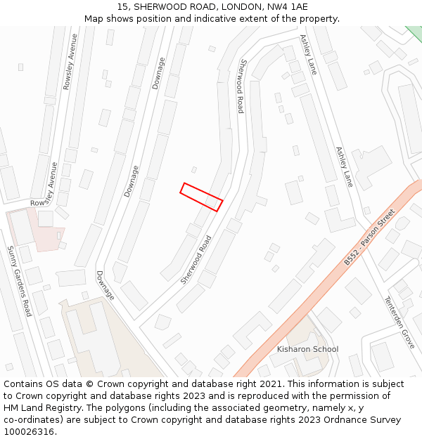15, SHERWOOD ROAD, LONDON, NW4 1AE: Location map and indicative extent of plot