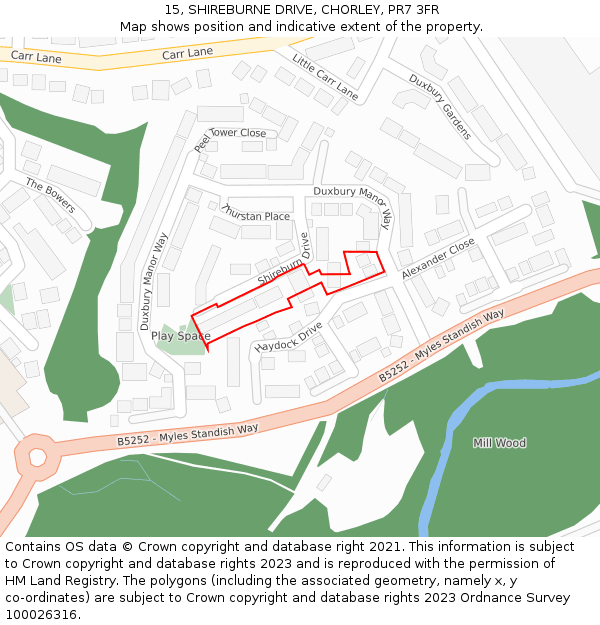 15, SHIREBURNE DRIVE, CHORLEY, PR7 3FR: Location map and indicative extent of plot