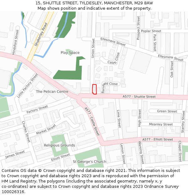 15, SHUTTLE STREET, TYLDESLEY, MANCHESTER, M29 8AW: Location map and indicative extent of plot