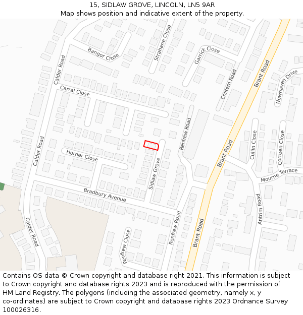 15, SIDLAW GROVE, LINCOLN, LN5 9AR: Location map and indicative extent of plot