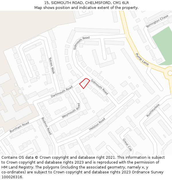 15, SIDMOUTH ROAD, CHELMSFORD, CM1 6LR: Location map and indicative extent of plot