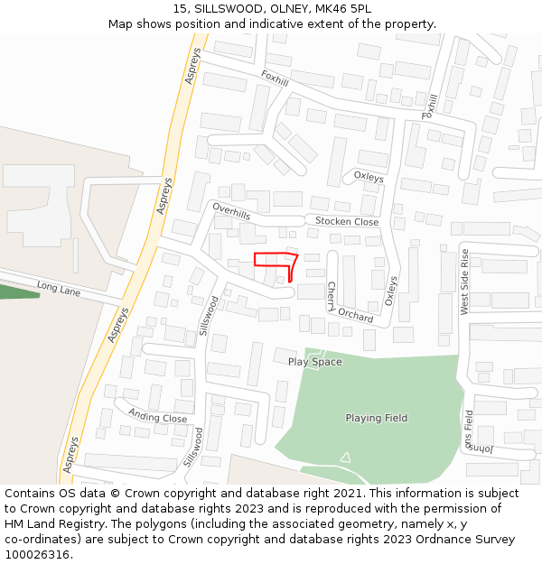15, SILLSWOOD, OLNEY, MK46 5PL: Location map and indicative extent of plot