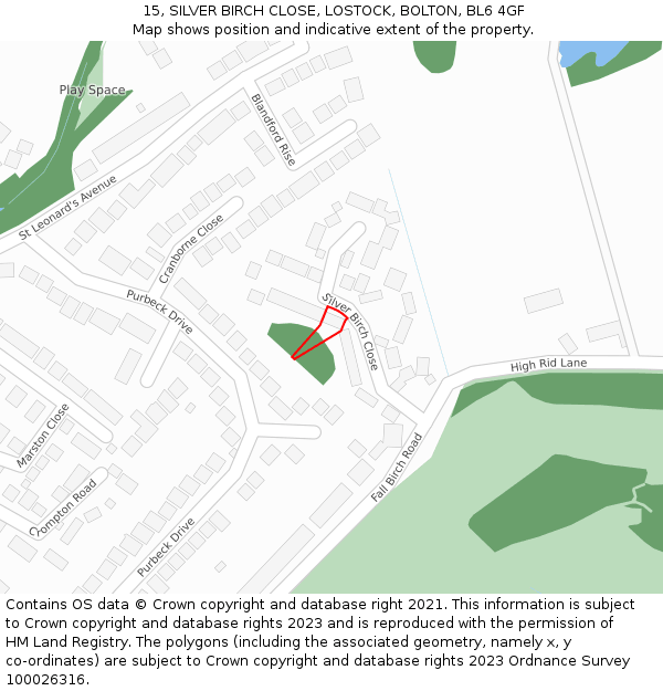 15, SILVER BIRCH CLOSE, LOSTOCK, BOLTON, BL6 4GF: Location map and indicative extent of plot